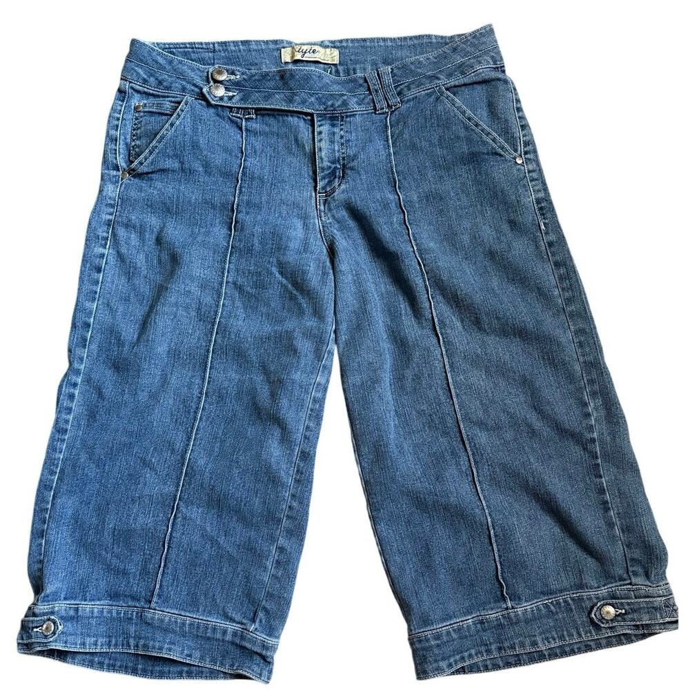 VTG Tyte Jeans Y2K Denim Capris Shorts Jorts Panel Seams Women 16 Double Button